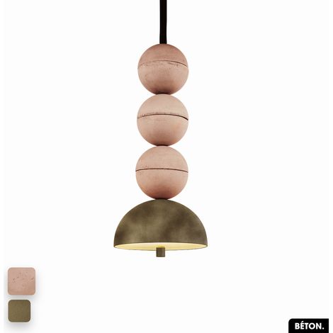 Lampe de suspension en béton velours - BOSFOR CONCRETE VELVET ROSE - PEYOTE 3 BALLES LED 14W (1/2)
