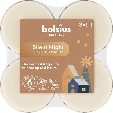Bolsius Duftteelichter XL silent night 8er Pack creme Duftkerze
