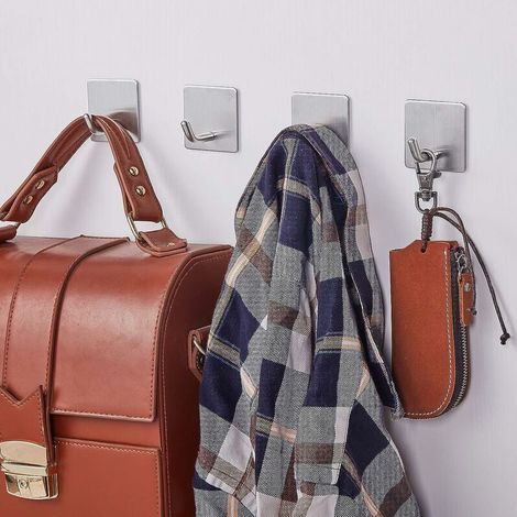 Klebehaken, Wandhaken für Bad, Handtuchhalter aus Edelstahl SUS304, wasser- und rostfreie Türhaken aus Edelstahl, kein Bohren erforderlich, für Küche, Wohnzimmer und Büro, 6 Stück (1/5)