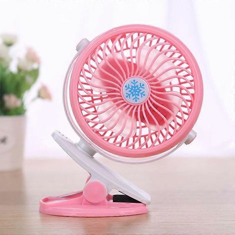 Ventilateur portable mini USB à rotation complète à 360°, rechargeable, avec pince pour bureau ou maison (rose). (1/4)