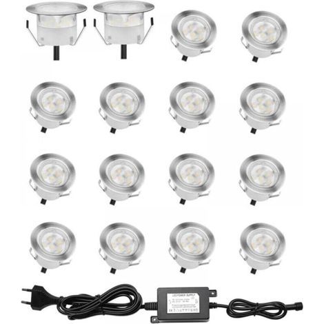 Lot de 16 Spot LED Encastrable Extérieur, IP67 Étanche Eclairage Escalier, Ø 32mm, Spot Encastrable Exterieur pour Terrasse Bois Piscine Jardin Escaliers Deck en Bois (Blanc Froid)