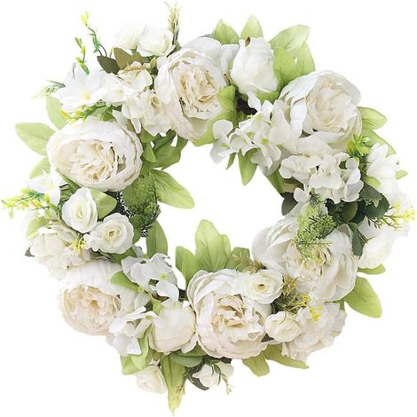 Guirlande Florale Artificielle - Pivoine Blanche - 35 Cm - Décor Porte Extérieure Intérieure Mur Fenêtre Mariage - 1 Pièce (1/5)