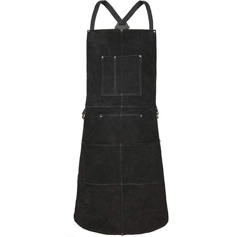 Delantal de trabajo de piel de vacuno con 6 bolsillos, 61 x 91 cm, multifuncional, con correas ajustables de talla M a XXL, para hombre y mujer, color negro