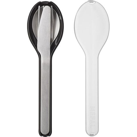 Mepal - Set di Posate 3 Pezzi Ellipse - Set di Posate da Viaggio - Composto da Coltello, Forchetta e Cucchiaio - Set di Posate con Custodia da Viaggio - Acciaio Inossidabile - Nordic Black (1/5)