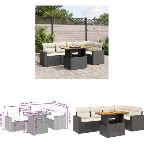 Salon de jardin 6 pcs avec coussins noir résine tressée - Ensemble Salon De Jardin - Meuble Extérieur - Résine Tressée - Rotin Synthétique - Table Extensible - Home & Living (1/3)
