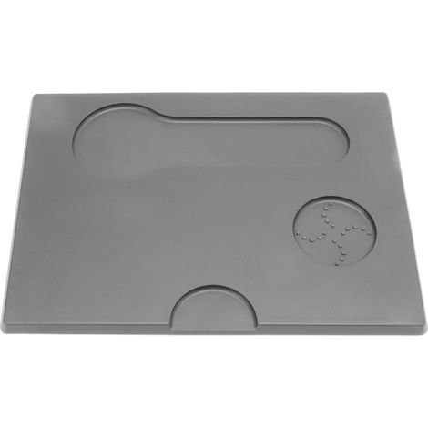 Tapis de tasseur à café multifonctionnel antidérapant en PVC, support pour porte-filtres, idéal pour la maison, la cuisine, le bar ou le magasin (gris). (1/5)