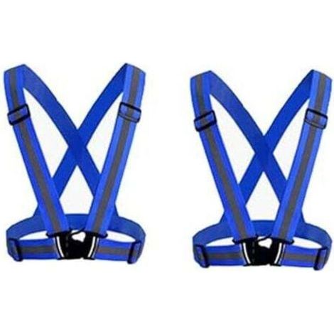Pack de 2 (Bleu)Gilet de sécurité réfléchissant pour adultes / enfants, veste de gilet de travail réglable haute visibilité, équipement de sport haute visibilité pour le jogging (1/4)