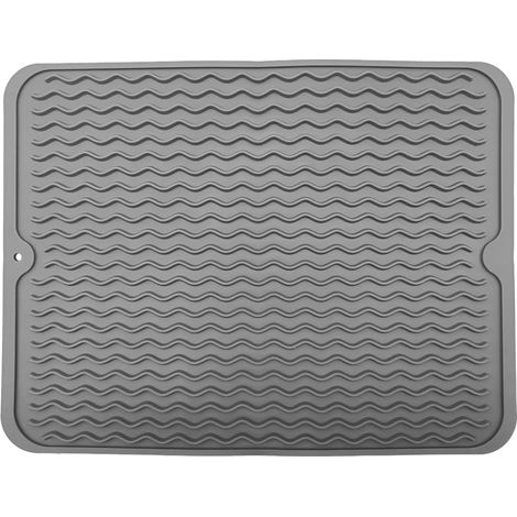 Tappetino scolapiatti in silicone 30 x 40 cm, pieghevole, antiscivolo e resistente al calore, ideale per il tavolo della cucina, grigio.