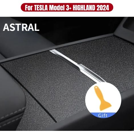 (Noir astral) Compatible avec Tesla Model 3+ Highland 2024 : autocollant pour panneau de console centrale, film suédé, cache de commande centrale en carbone, accessoires (1/5)