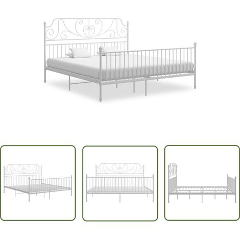 The Living Store Cadre de lit sans matelas blanc métal 180x200 cm - Cadre De Lit - Lit Double - Lit Metal - Literie - Meuble Chambre (1/5)