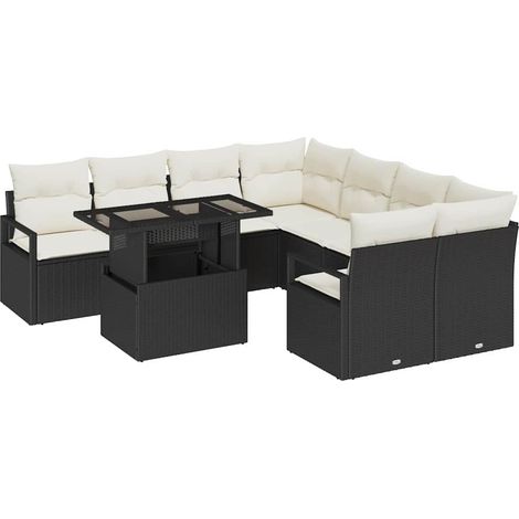 Garden Sofa Set 9 pcs 8-Seater Black and Cream Poly Rattan vidaXL (1/5)