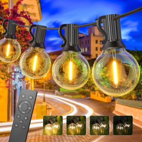 Guirlande Lumineuse Exterieure Dimmable, 30M Guirlande Guinguette avec Télécommande, 50+2 Ampoules Incassables, IP45 étanche, 2700K Blanc Chaud, pour Jardins, Cours, Bistrots, Maisons [Classe énergéti (1/4)