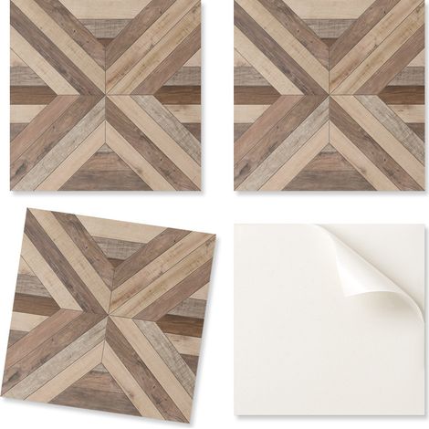 Baldosas de vinilo impresas listas para instalar con dise帽o de paneles de madera, 9x30x30 cm.