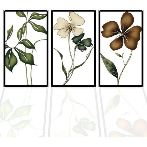 3 pièces d'art mural en métal représentant des fleurs, décorations murales modernes et minimalistes aux couleurs vives, sculpture murale suspendue représentant des lignes florales (1/5)