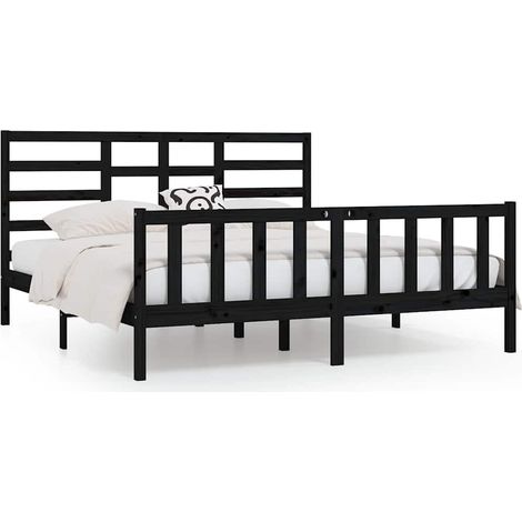 Lit Double, Lit Contemporain, Cadre de Lit noir 200x200 cm bois massif de pin q7707 (1/5)