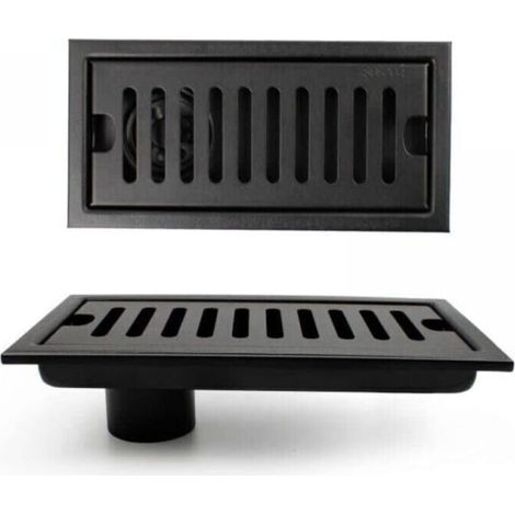 Grille Douche, 20 x 10 cm Siphon de Sol Rectangulaire, Caniveau de Douche, Noir Siphon de Sol avec Grille en Acier Inoxydable, Convient pour WC, Salle de Bain, Cuisine, Balcon