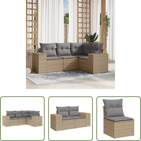 vidaXL Juego de sofás jardín con cojines 4 pzas ratán sintético beige (1/5)