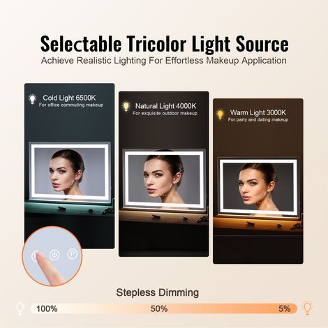 Miroir de Maquillage Lumineux, 3 Modes Éclairage de Couleur, Grand Miroir Cosmétique Studio Lumière LED, Miroir Grossissant 5X, Por… (1/5)