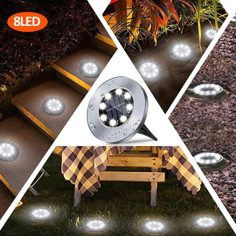 (12 lampes solaires de jardin à 8 LED, lumière froide) Décoration extérieure, étanches, compatibles avec cour, allée, pelouse, terrasse (1/5)