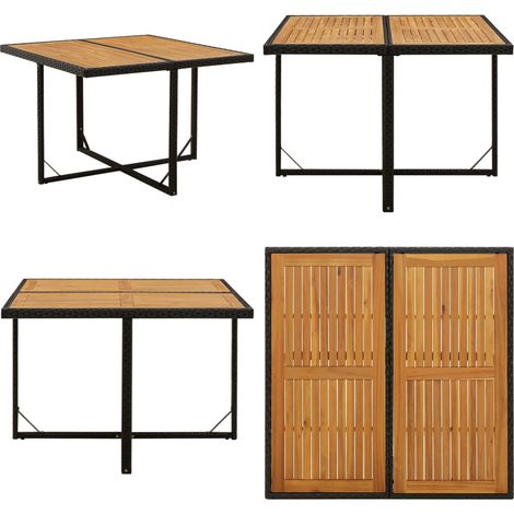 Tavolo Giardino Nero 109x107x74 cm Polyrattan e Massello Acacia - Tavolo da pranzo esterno - Tavolo in rattan