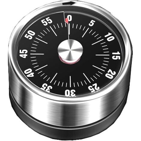 Mechanischer Timer aus Edelstahl, 60 Minuten, Küchengerät, Kochuhr, Wecker, Zähler, manueller Timer für Arbeitszimmer, Dekoration (Schwarz) (1/4)