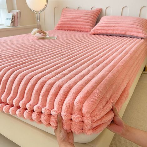 Drap Housse en Flanelle Velours Épais, 150x200cm +26cm Ultra Doux et Luxueux, Antidérapant, Protège-Matelas Confort Hiver,Rose foncé (1/5)