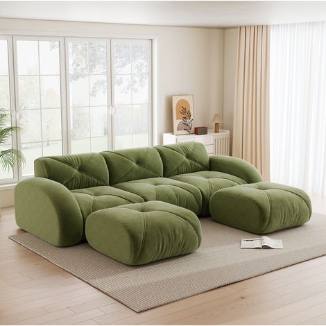 Modulares U-Sofa 3-Sitzer 281 x 171 x 76 cm, ohne Montage, grün HAVRYA (1/5)