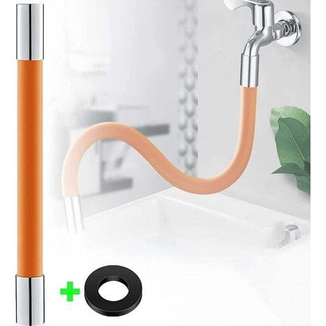 Prolunga per rubinetto da 50 cm, tubo di spruzzo estensibile con rotazione a 360°, arancione, per cucina e bagno (1/4)