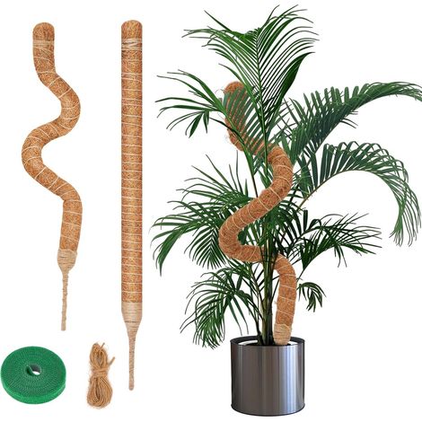 Tuteur Plante Grimpante, 2x60cm Coco Fibre Support Fait Main, Tuteur Plante Pliable avec Corde de Jute et Fermeture Autoagrippante, pour Plantes Grimpantes Qui Poussent vers Le Haut (1/5)