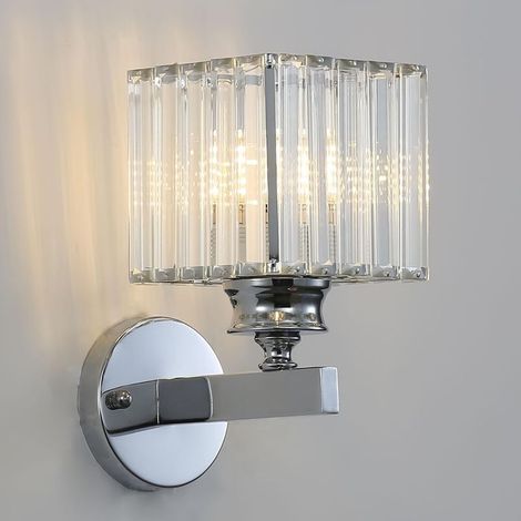 Applique Murale En Cristal Moderne, Applique Murale En Cristal Argenté E27, Pour Chambre à Coucher De Chevet Couloir De Couloir De Salle à Manger éclairage (Carré Argent) [Classe énergétique E] (1/5)