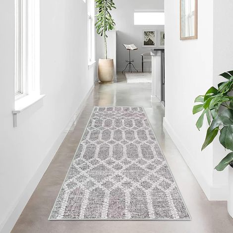 Tapis de Cuisine antidérapant Lavable Moquette Long Doux Gris Tapis Cuisine Devant evier pour Chambre à Coucher couloirs Salon Cuisine (Gris bohème, 80 x 300 cm) (1/5)