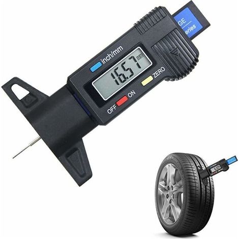 Jauge de profondeur de pneu (noir), jauge de profondeur de bande de roulement numérique, jauge de bande de roulement avec écran LCD, 0-25 mm (1/4)