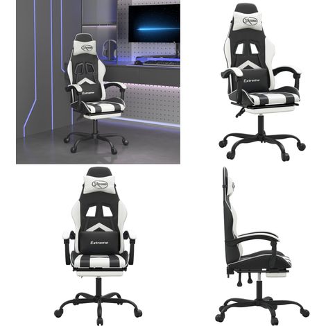 Chaise de jeu pivotante et repose-pied Noir et blanc Similicuir - Chaise pivotante - Chaise de jeu avec repose-pied (1/5)