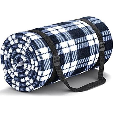 300x300cm, Stranddecke Wasserdicht Sandfrei Outdoor Decke Waschbar XXL Picknickdecken, Faltbar Strandmatte mit Schultergurt, ideal für Strand Park (Blaues-Weiß-Gitter) (1/5)