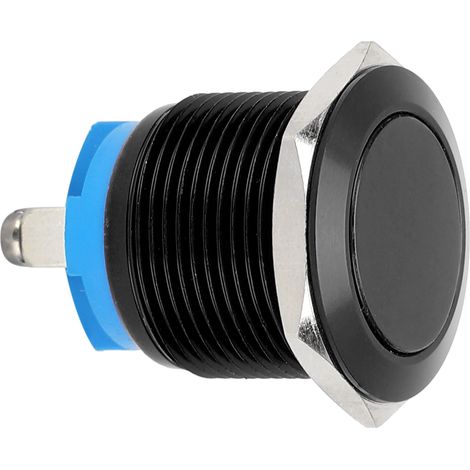 Interrupteur à bouton-poussoir en métal, tête plate, entièrement oxydé, à réarmement automatique, vis de réglage, commande au pied, 19 mm (noir) (1/5)