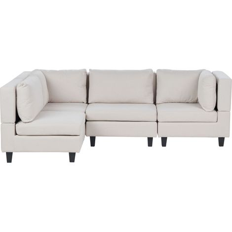 Divano componibile a 4 posti imbottito in tessuto beige chiaro gambe nere lato destro Unstad