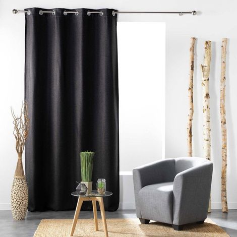 Rideau à œillets occultant tissé 135x240 cm Tramina noir (1/4)
