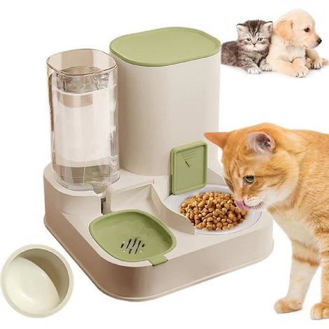 Distributeur de croquettes 2 en 1 - Facile à nettoyer - Abreuvoir automatique - Pour chat et petit chien (1/5)