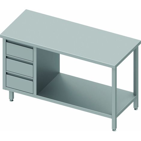 Table Inox Pro - 3 Tiroirs & Etagère - Sans Dosseret - Gamme 800 - Stalgast