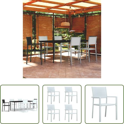 vidaXL Chaises de jardin - Ensemble à manger de jardin 7 pcs Noir et blanc (1/5)