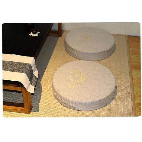 Coussin de méditation en lin, tapis de sol, tapis de relaxation, coussin de méditation à genoux, tatami d'intérieur, blanc cassé, amovible et lavable. (1/5)