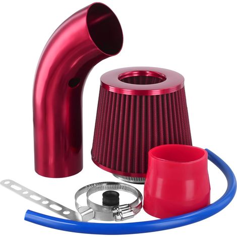Filtro de admisión de aire frío, sistema de admisión de aire de fibra de vidrio de 76 mm con manguera, rojo (1/5)