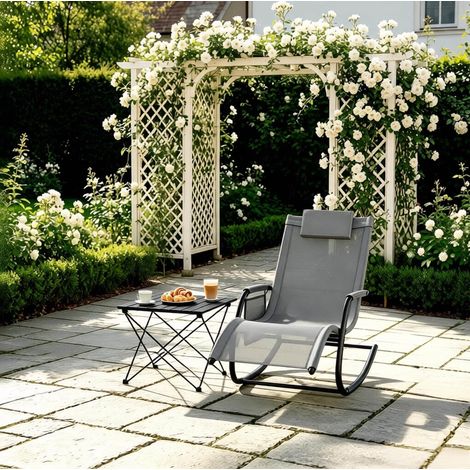 Lettino prendisole 152x83x62 cm, funzione dondolo, tasca laterale, seduta ergonomica, metallo e poliestere grigio (1/5)