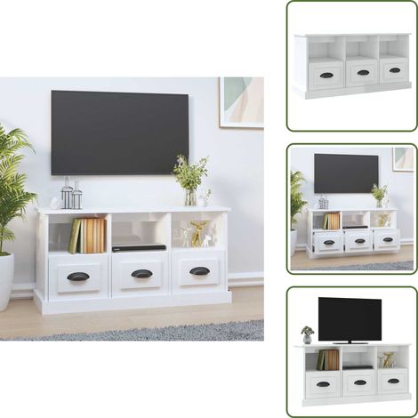 The Living Store Mobile Porta TV Bianco Lucido 100x35x50 cm in Legno Multistrato - Mobile porta TV