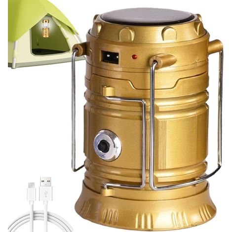 Lampe Alimentation solaire Portable - Lampe de tente Doré - Lanterne LED de camping - Lampe de pêche - Lampes de jardin - Suspendu - rechargeable (1/5)