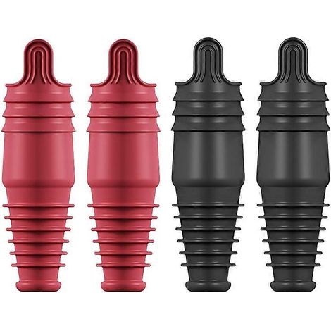 Set mit 4 wiederverwendbaren Silikonverschlüssen für Weinflaschen, schwarze und rote Champagnerverschlüsse (1/5)