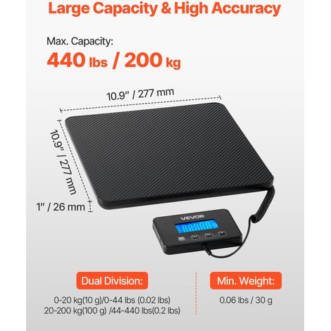 Balance Postale Numérique 200 kg Pèse-colis Double Précision 0-20 kg (10 g) et 20-200 kg (100 g), avec Fonction de Maintien Tare, Écran LCD, Balance d'Expédition Portable pour Bagages et Colis (1/5)