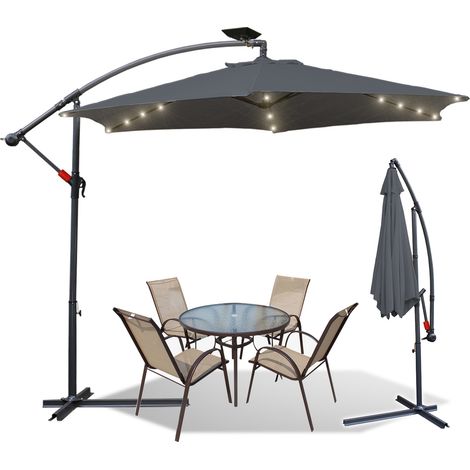 EINFEBEN Parasol 350cm- parasol jardin, parasol deporté, parasol de balcon avec éclairage LED (1/5)