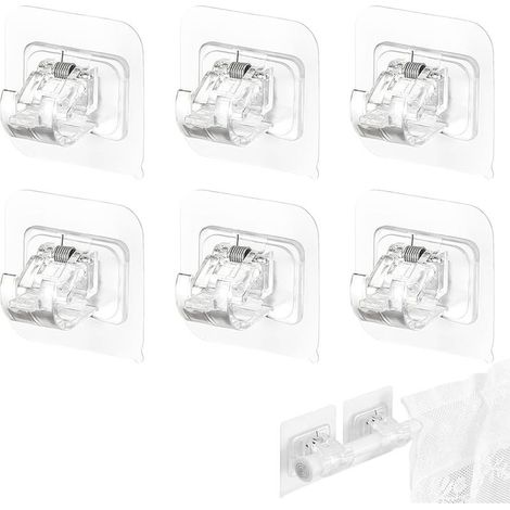 Set mit 12 selbstklebenden Gardinenstangenhalterungen, bohrfreie Gardinenstangenmontage, Klebehaken für Gardinenstangen, ideal für Küche und Badezimmer (transparent) (1/5)