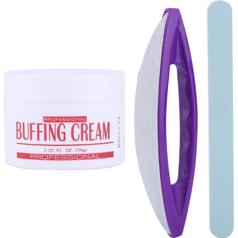 Lot 3Pcs Lime à Ongles + Brosse à Polir + Crème de Ponçage pour Vernis Semi-Permanent, Kit Manucure Professionnel avec Bande de Polissage (1/5)